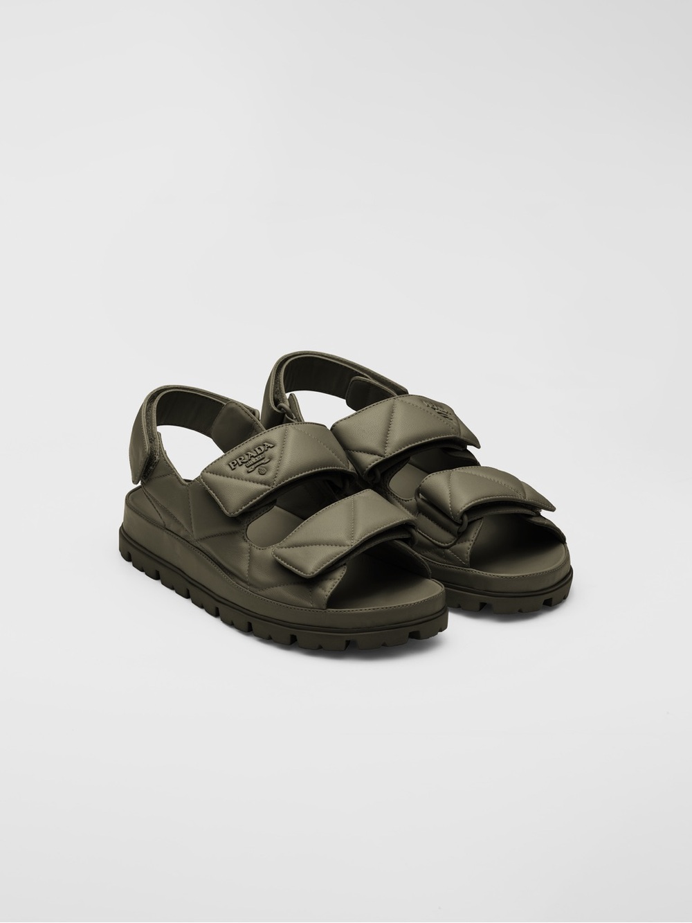 Prada Quilted Padded Nappa Leather Sandals Military Olive Green size 41